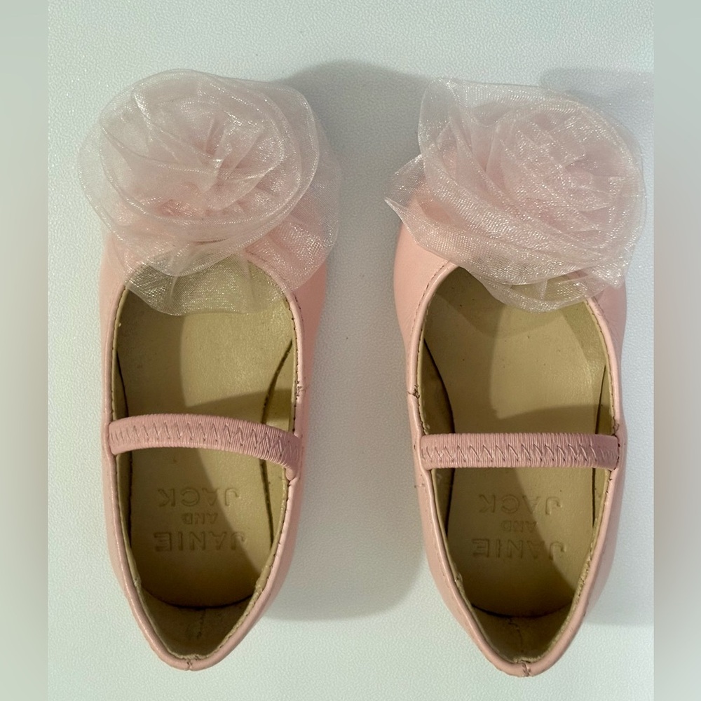 Janie and Jack Light Pink Tulle Flower Mary Jane Shoes